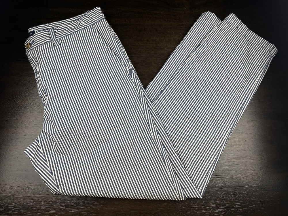 Club Room Mens 32x32 Blue White Seersucker Stripe Stretch Chino Pants Coastal